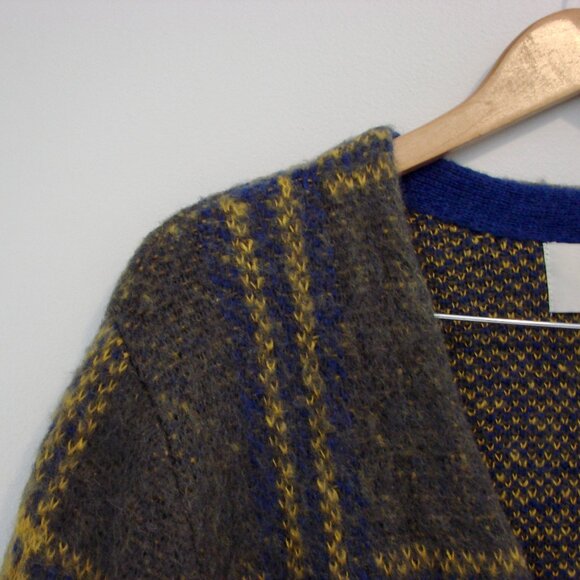 J.O.A. Los Angeles Gray Plaid Cardigan Sweater Wool Mohair Fuzzy Preppy Small - Picture 10 of 16